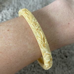 Intricately carved ivory cinnabar bangle